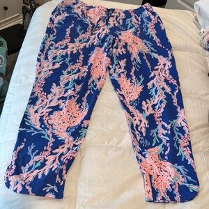 NWT Lilly Pulitzer Emora Knit Pant Coral Patterned Crop Length French Terry L